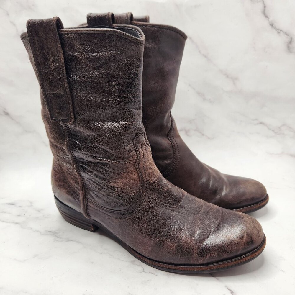 Sam Edelman Distressed Brown Leather Boots Booties Western Cowgirl Women's 8